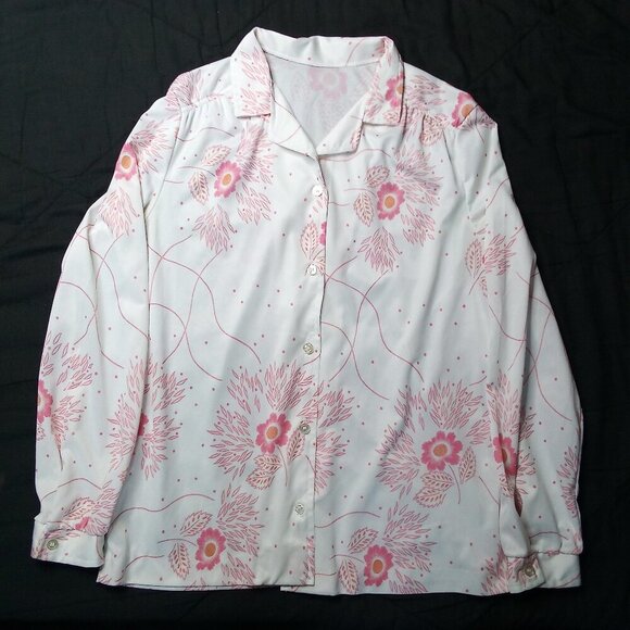 Vintage 70s Abstract Floral Polyester Disco Shirt - Picture 2 of 4